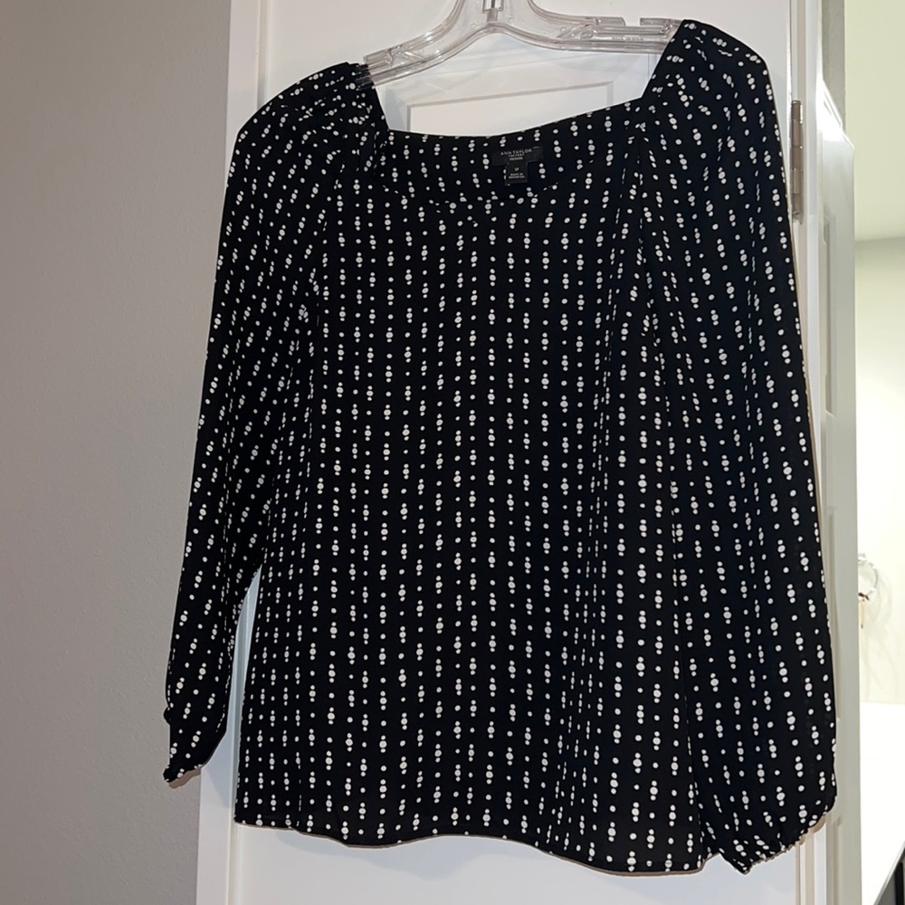 Ann Taylor black top with dot design